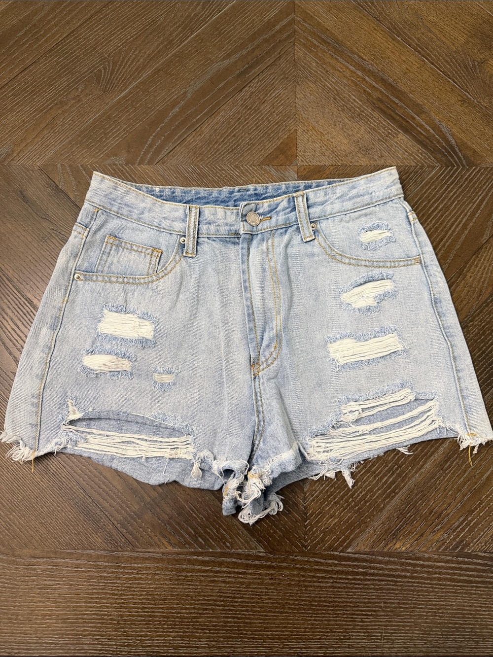 SHEIN Light Blue Distressed Denim Shorts